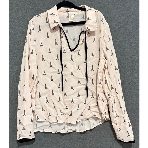 Forever 21 | Women's Juniors Eiffel Tower Graphic Long Sleeve Blouse | Large - Picture 1 of 4